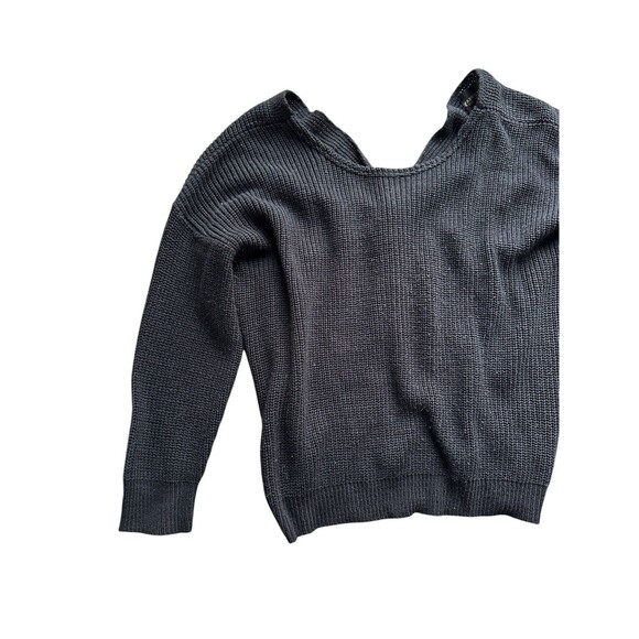 Black Knit Off Shoulder Sweater Medium Minimalist Pullover Open Back Fall Top - Picture 1 of 16